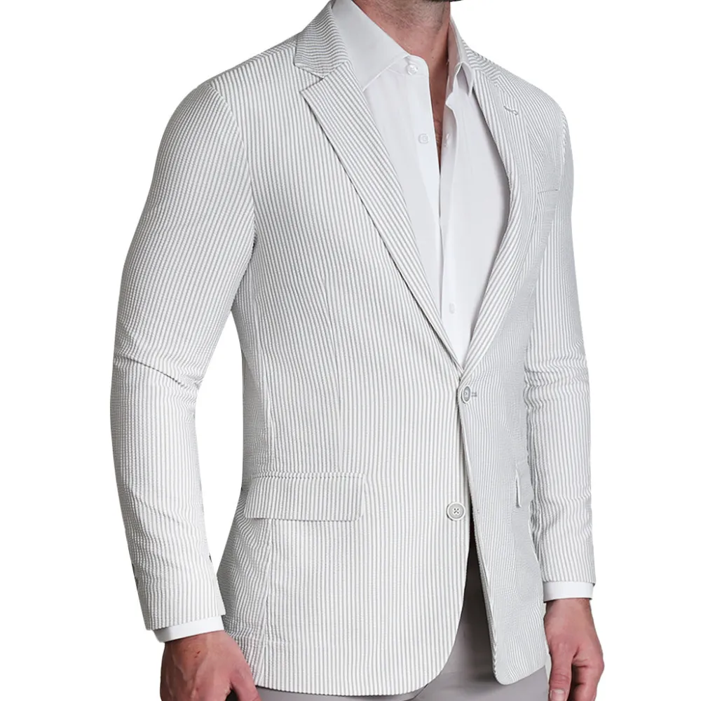 State and Liberty Athletic Fit Stretch Blazer - Grey Seersucker| Casual Blazers|Blazers