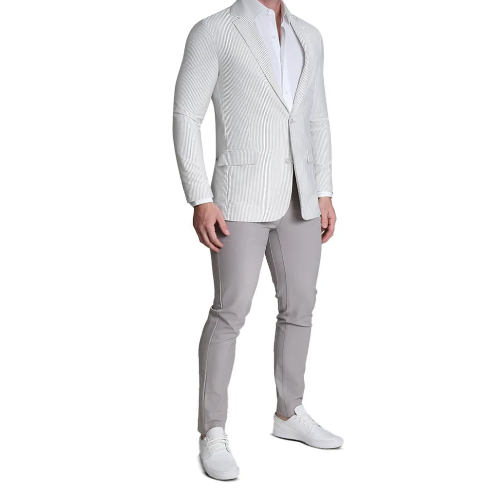 State and Liberty Athletic Fit Stretch Blazer - Grey Seersucker| Casual Blazers|Blazers