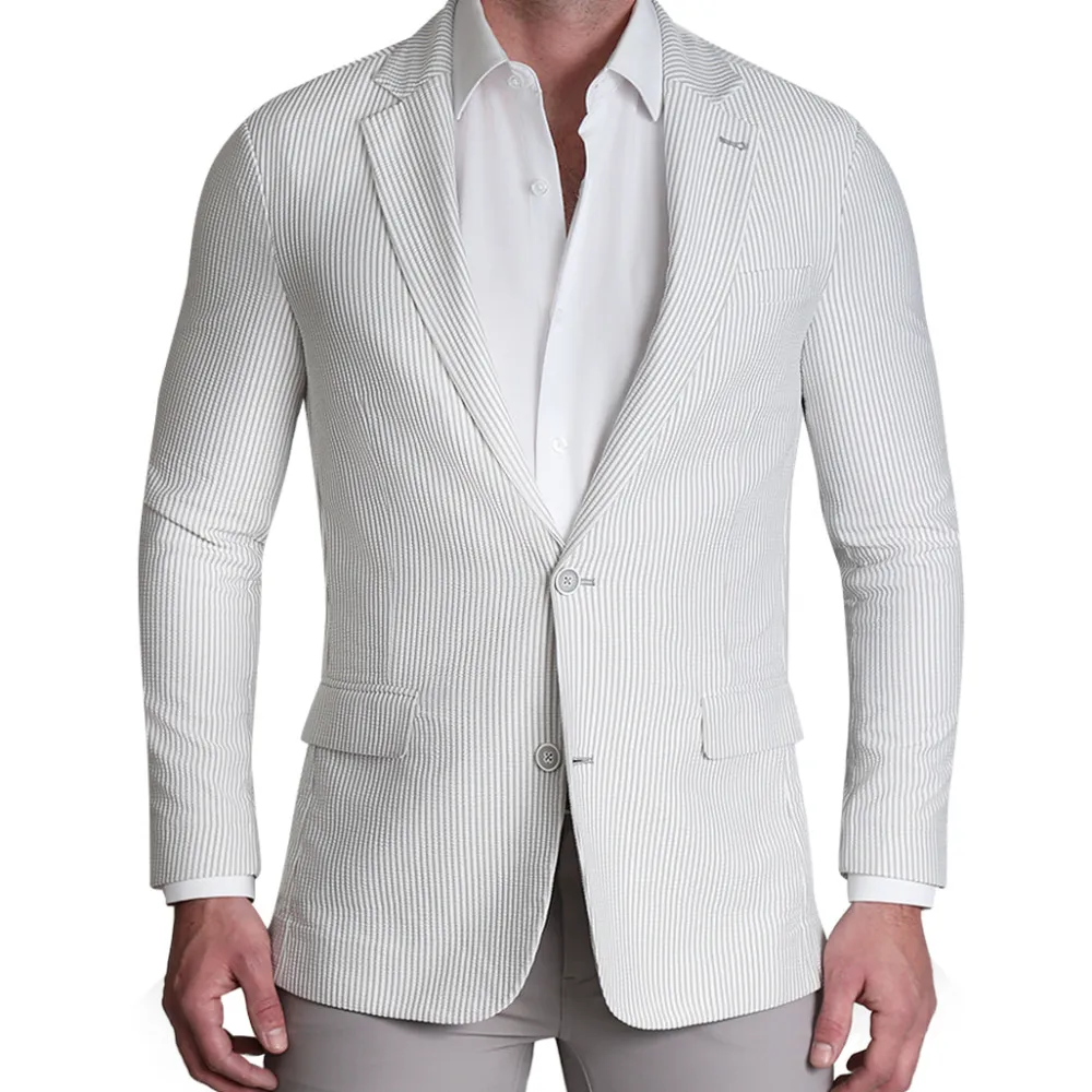 State and Liberty Athletic Fit Stretch Blazer - Grey Seersucker| Casual Blazers|Blazers