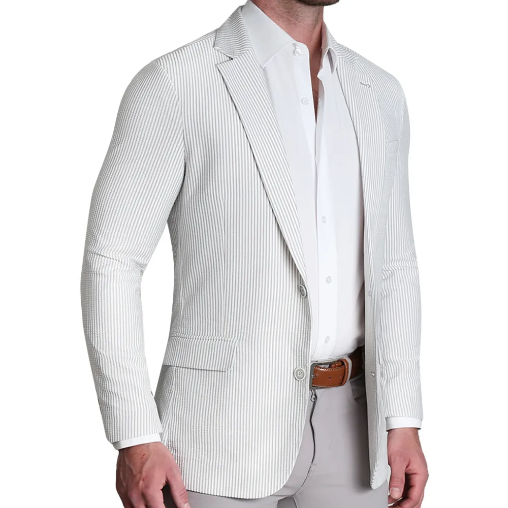 State and Liberty Athletic Fit Stretch Blazer - Grey Seersucker| Casual Blazers|Blazers