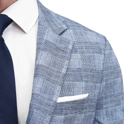 State and Liberty Athletic Fit Stretch Blazer - Knit Light Blue, Navy and White Plaid| Casual Blazers|Blazers