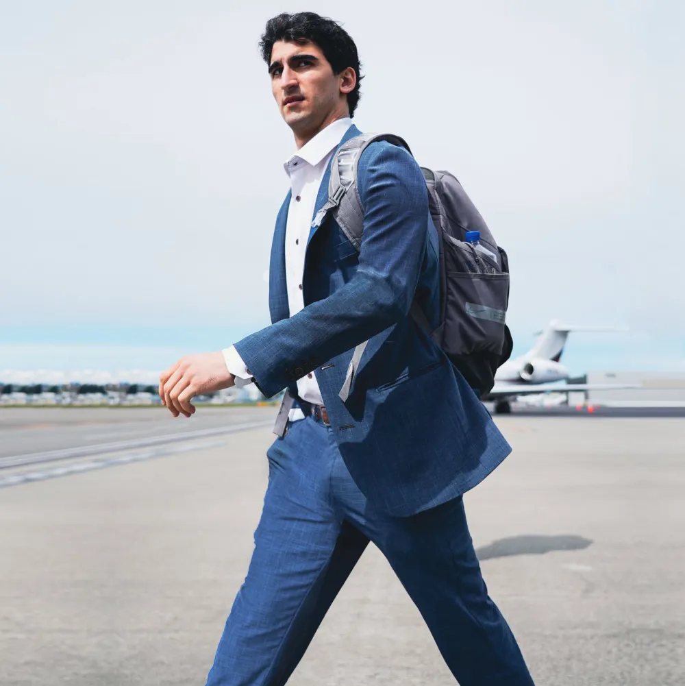 State and Liberty Athletic Fit Stretch Suit Pants - Heathered Blue| Tech Chinos|Suit Pants