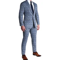 State and Liberty Athletic Fit Stretch Suit - Knit Light Blue, Navy and White Plaid| Suits