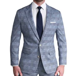 State and Liberty Athletic Fit Stretch Suit - Knit Light Blue, Navy and White Plaid| Suits