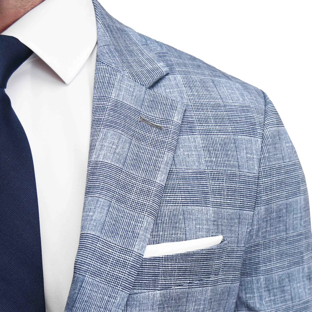 State and Liberty Athletic Fit Stretch Suit - Knit Light Blue, Navy and White Plaid| Suits