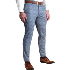 State and Liberty Athletic Fit Stretch Suit - Knit Light Blue, Navy and White Plaid| Suits
