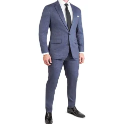 State and Liberty Athletic Fit Stretch Suit - Storm Blue & Navy Plaid| Suits