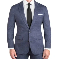 State and Liberty Athletic Fit Stretch Suit - Storm Blue & Navy Plaid| Suits
