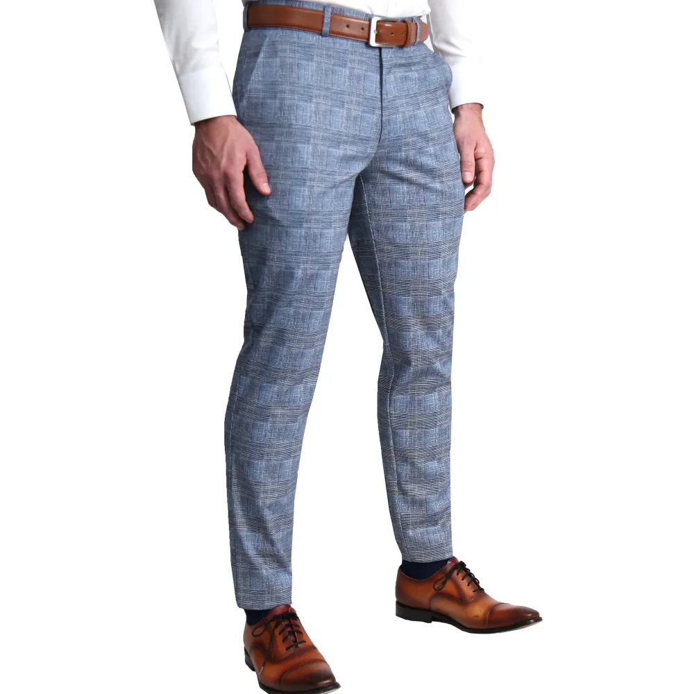 State and Liberty Athletic Fit Stretch Suit Pants - Knit Light Blue, Navy and White Plaid| Suit Pants|Dress Pants