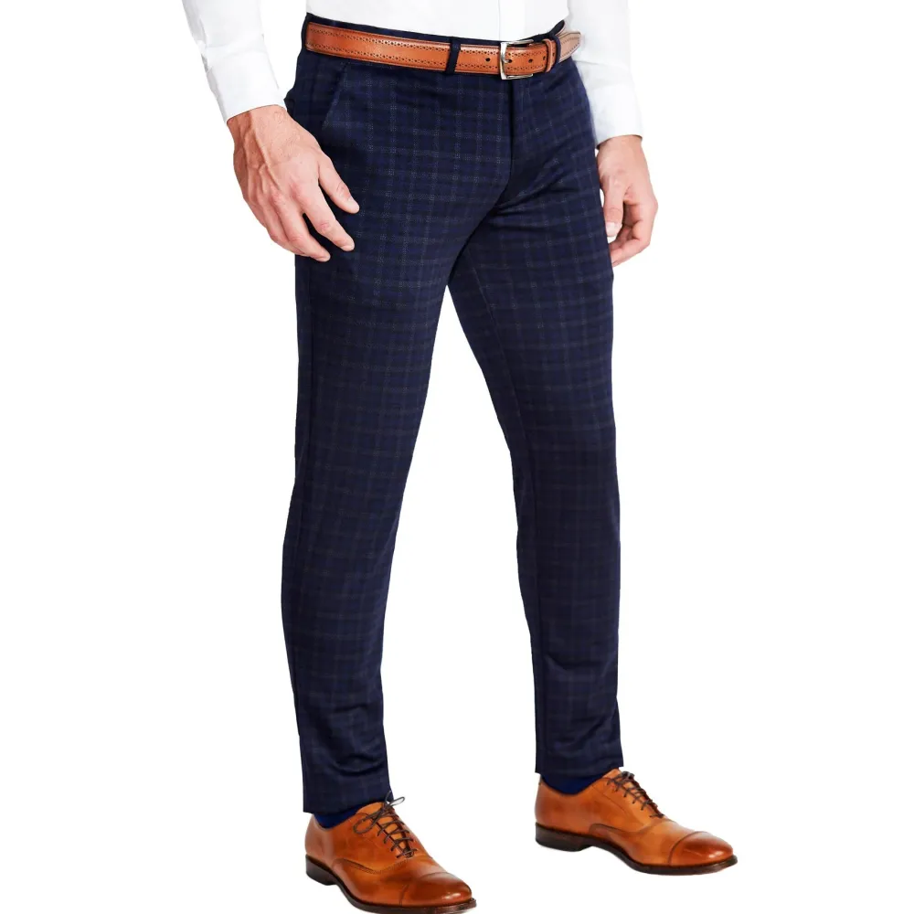 State and Liberty Athletic Fit Stretch Suit Pants - Blue Plaid| Tech Chinos|Suit Pants
