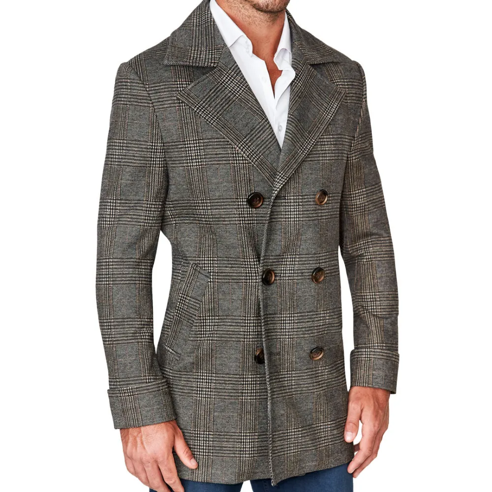 State and Liberty Brown Plaid Double-Breasted Overcoat| Coats & Jackets