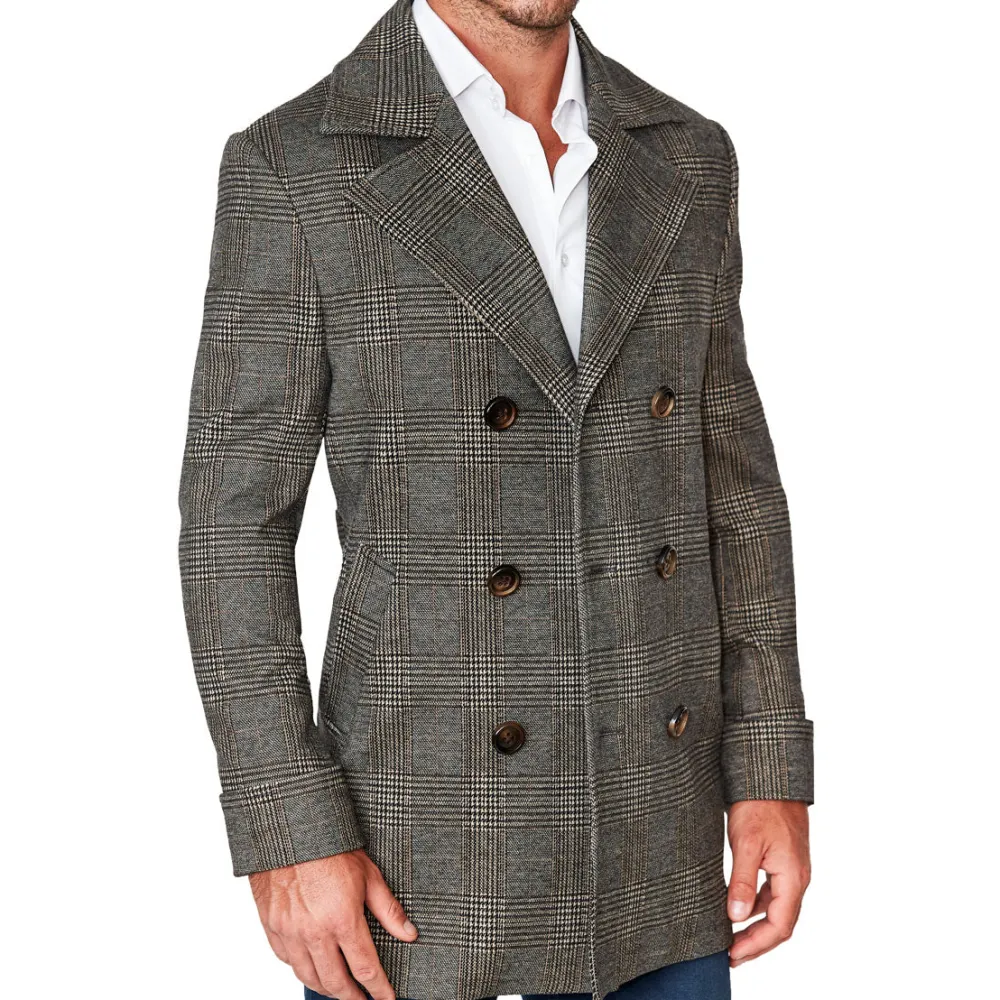 State and Liberty Brown Plaid Double-Breasted Overcoat| Coats & Jackets