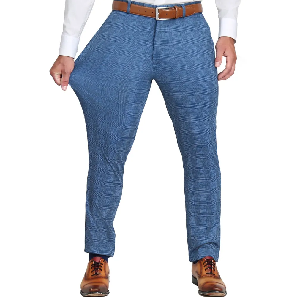 State and Liberty Brushed Tech Suit Pant - Electric Blue Plaid| Tech Chinos|Suit Pants