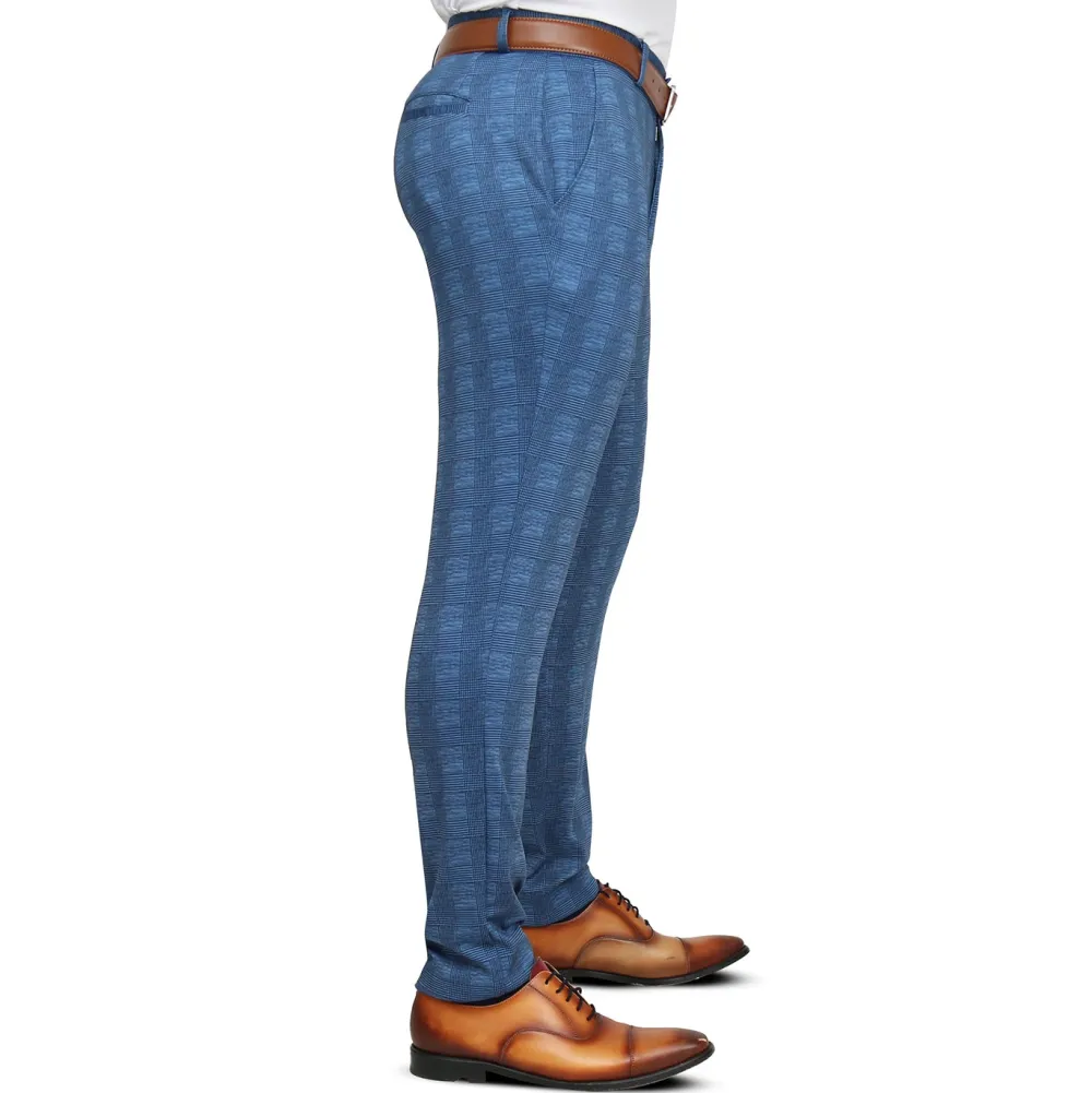 State and Liberty Brushed Tech Suit Pant - Electric Blue Plaid| Tech Chinos|Suit Pants