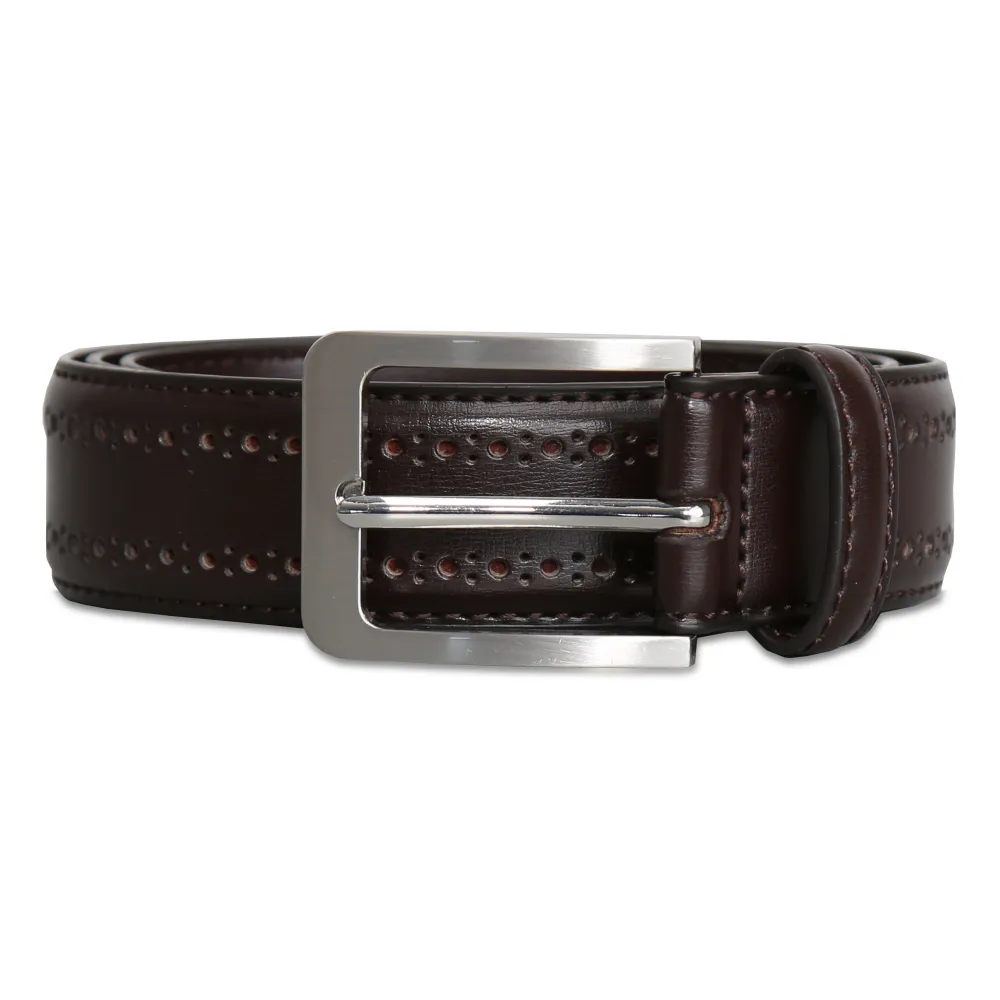 State and Liberty Perforated Leather Belt - Dark Brown| Accessories