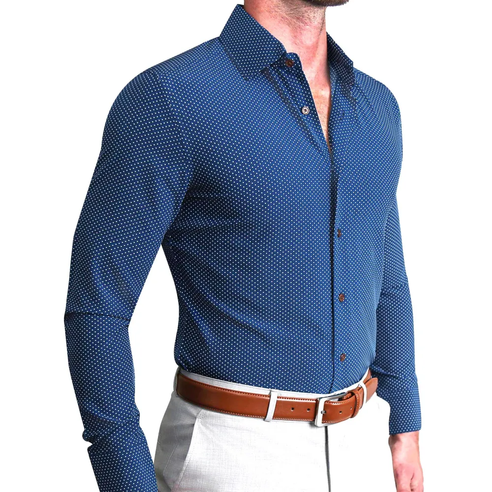 State and Liberty "The Boylston" Navy with White Polka Dots| Dress Shirts