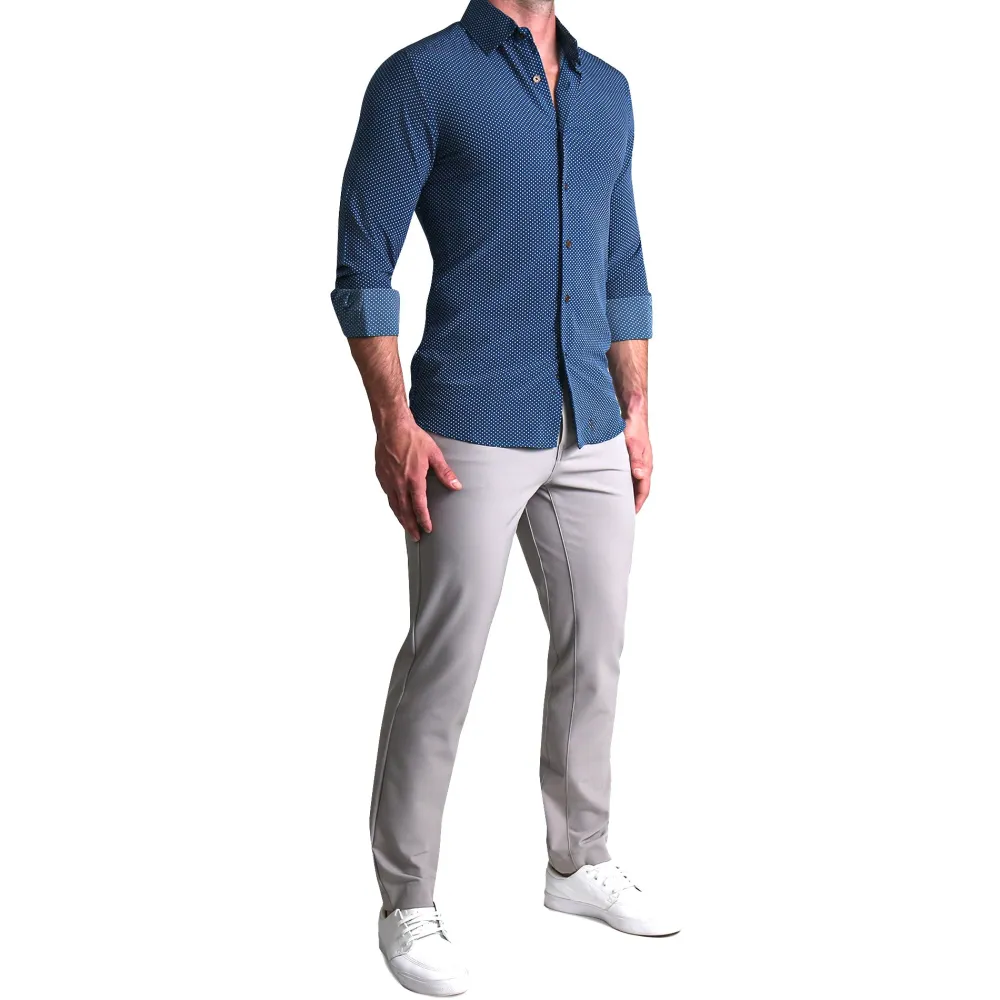 State and Liberty "The Boylston" Navy with White Polka Dots| Dress Shirts