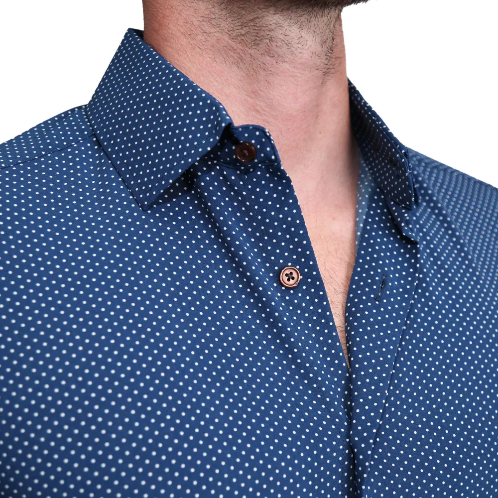 State and Liberty "The Boylston" Navy with White Polka Dots| Dress Shirts