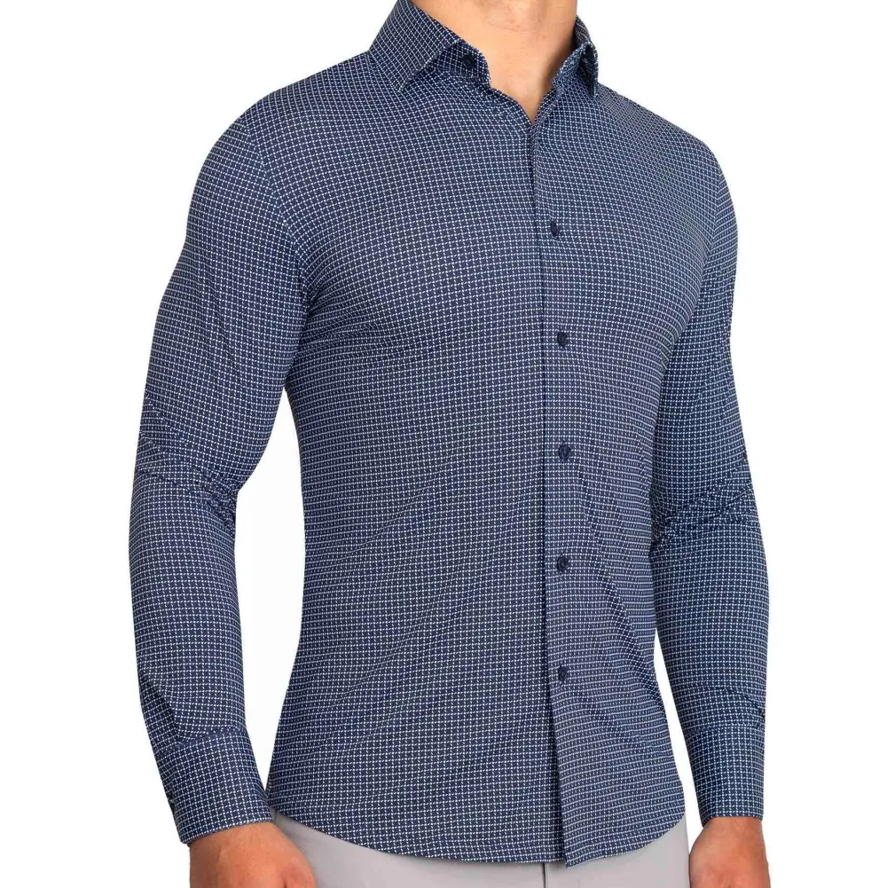 State and Liberty "The Eisenhower" Sport Shirt - Navy With White Grid| Casual Long Sleeves|Long Sleeve Button Downs