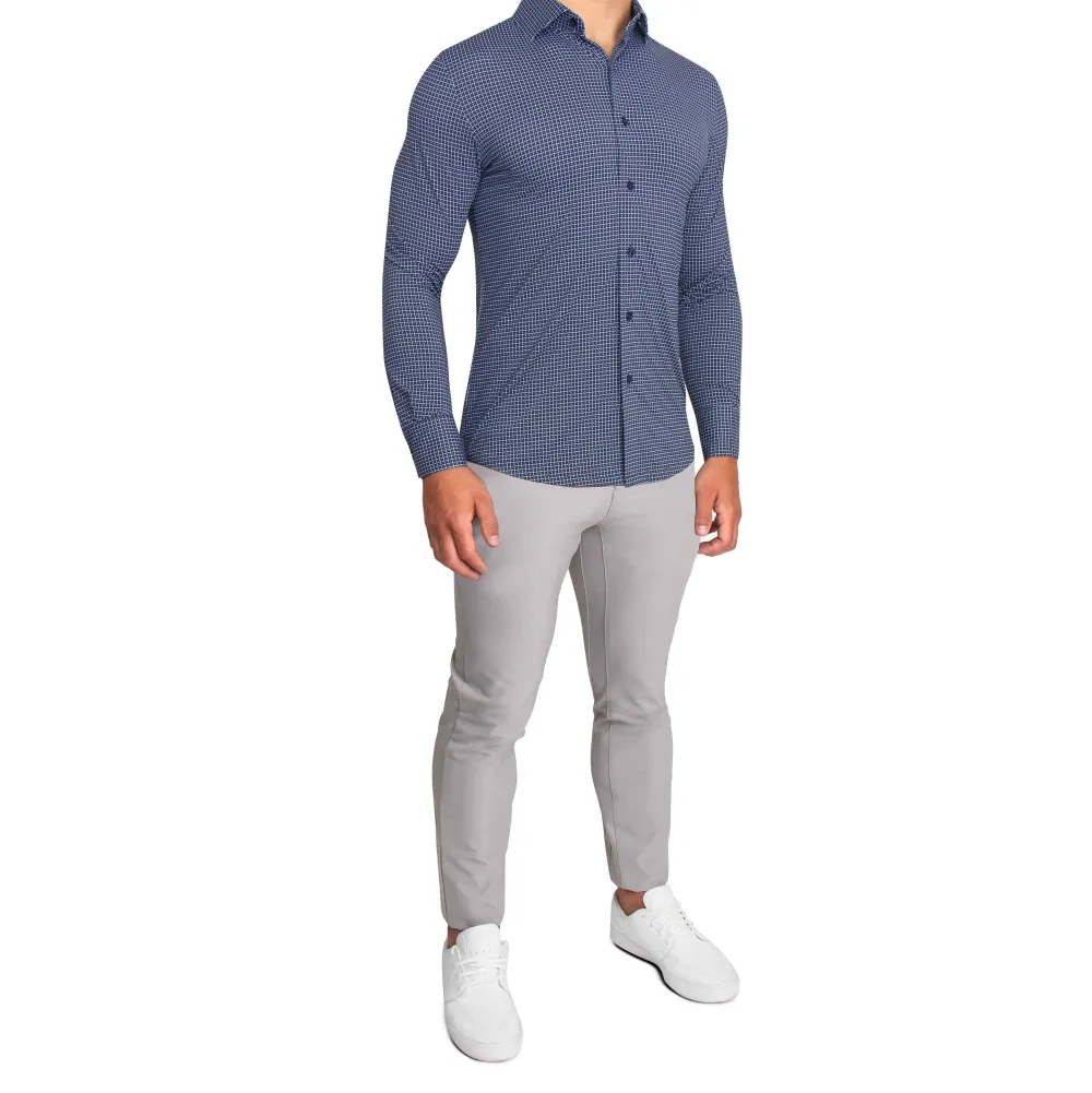 State and Liberty "The Eisenhower" Sport Shirt - Navy With White Grid| Casual Long Sleeves|Long Sleeve Button Downs