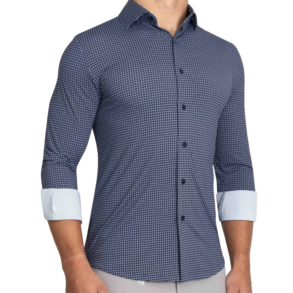 State and Liberty "The Eisenhower" Sport Shirt - Navy With White Grid| Casual Long Sleeves|Long Sleeve Button Downs