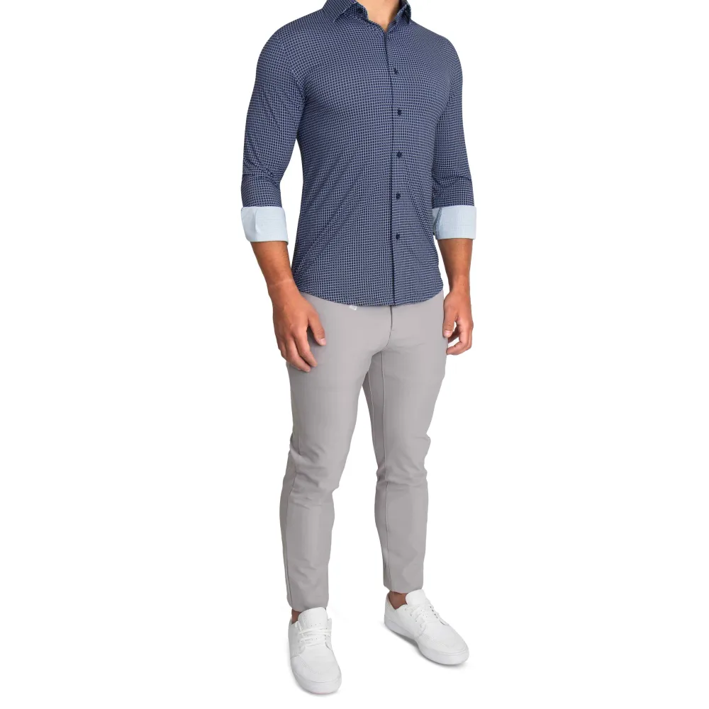 State and Liberty "The Eisenhower" Sport Shirt - Navy With White Grid| Casual Long Sleeves|Long Sleeve Button Downs