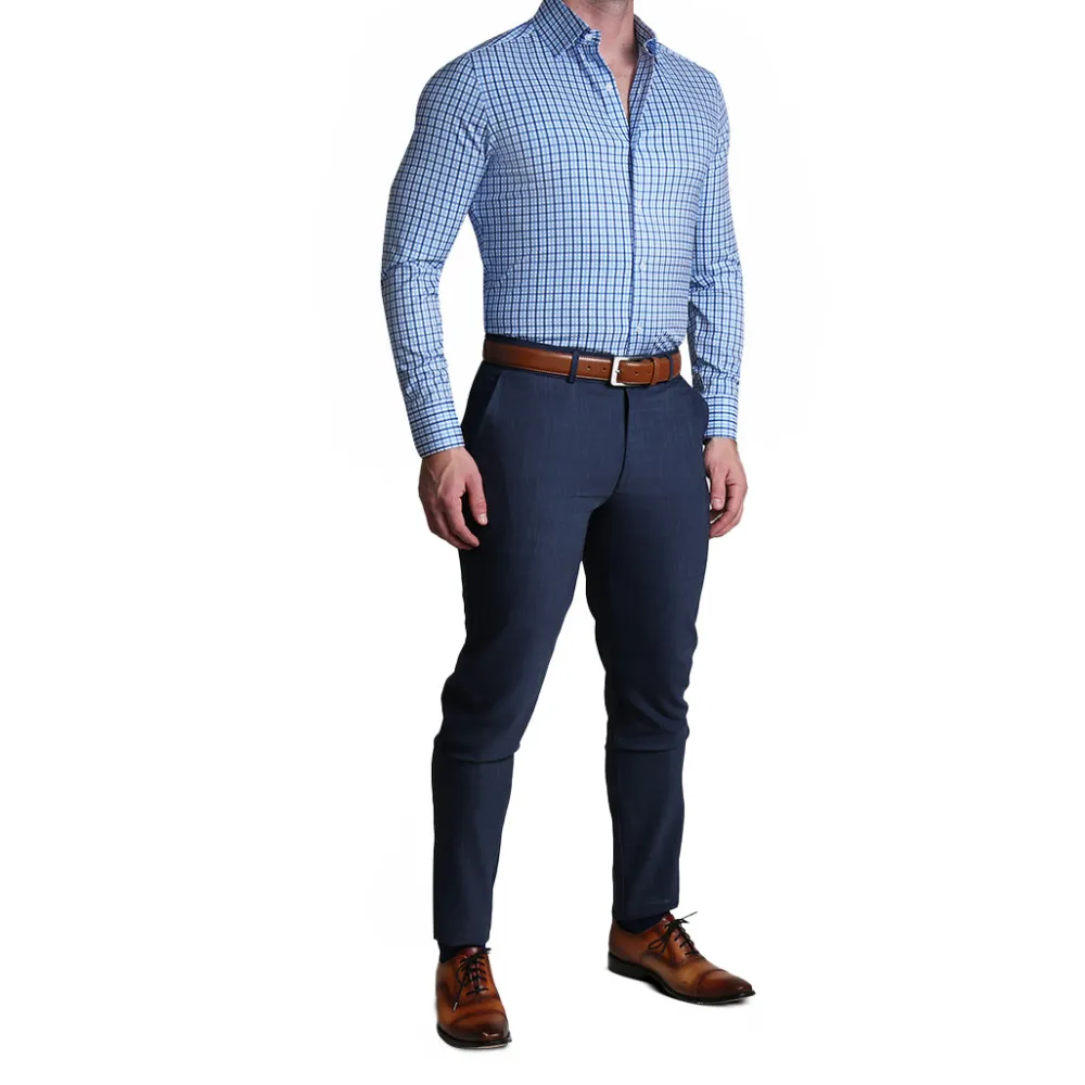 State and Liberty "The Emmett" Light Blue, White & Navy Mid Check| Dress Shirts