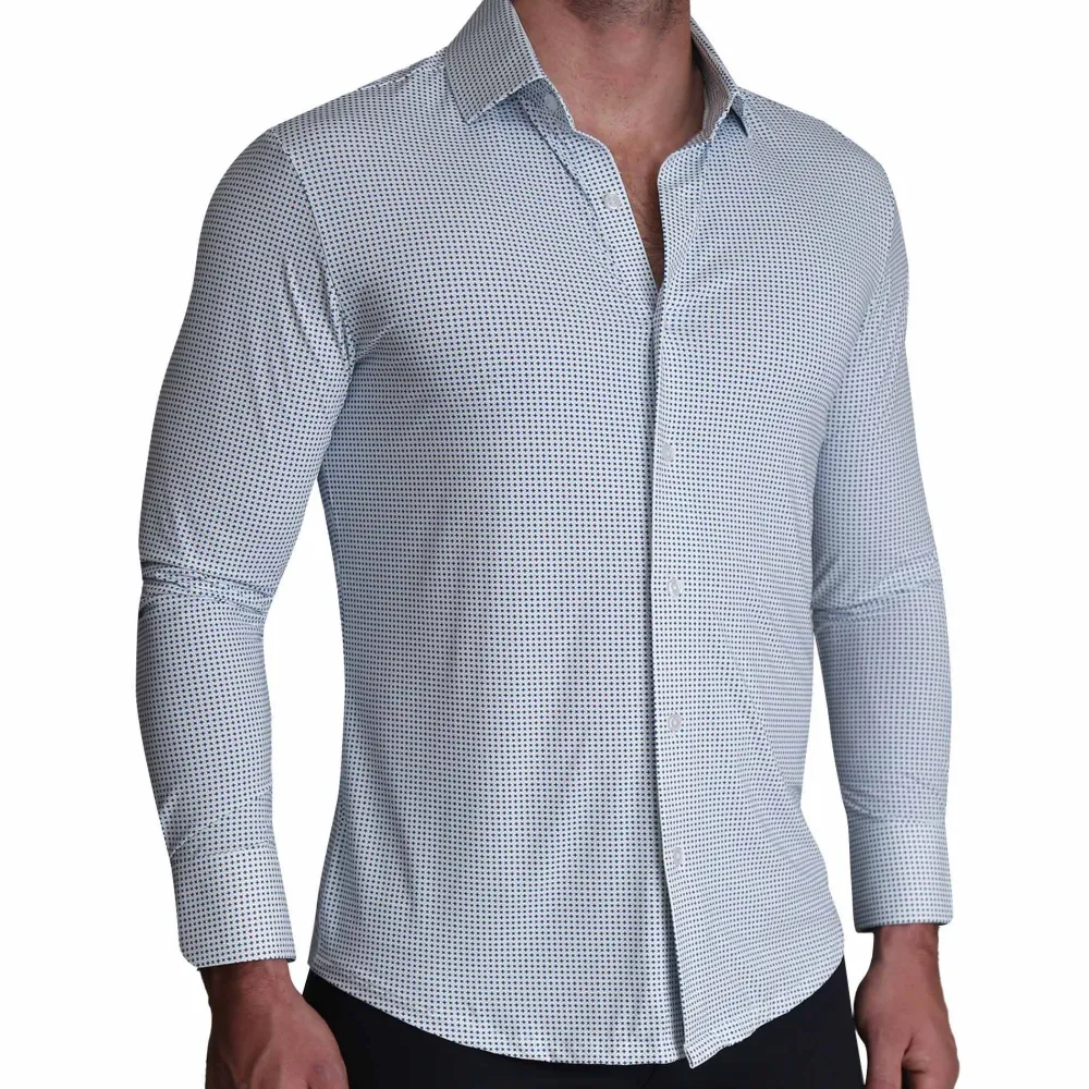 State and Liberty "The Guy" Sport Shirt - Navy & Light Blue Plus Print| Casual Long Sleeves|Long Sleeve Button Downs