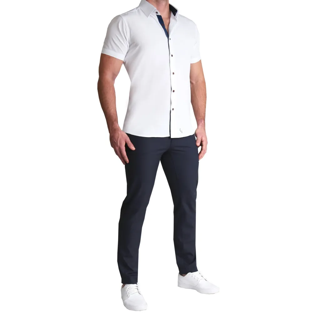 State and Liberty "The Hampton" White with Navy Accents| T-shirts|Short Sleeve Button Downs