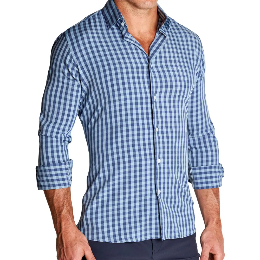 State and Liberty "The Henry" Steel Blue and Light Blue Big Gingham| Dress Shirts