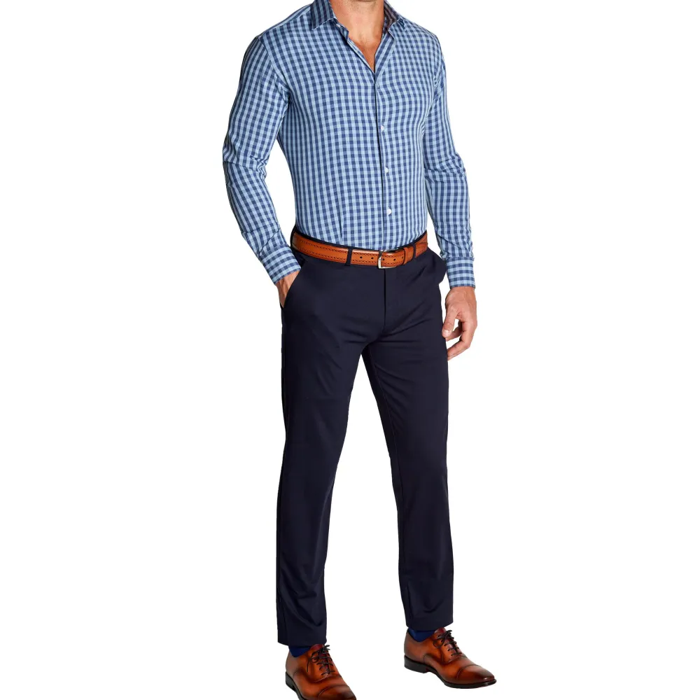 State and Liberty "The Henry" Steel Blue and Light Blue Big Gingham| Dress Shirts