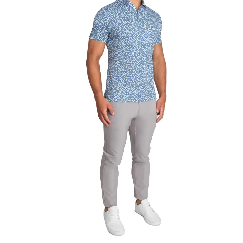 State and Liberty "The Ken" White & Light Blue Floral Print Polo| Short Sleeve Button Downs|Polos