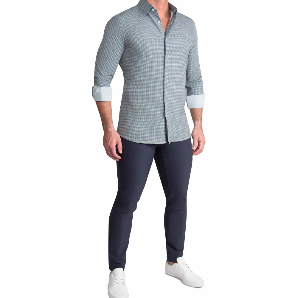 State and Liberty "The La Porta" Green, White, & Black Mini Double Check| Dress Shirts