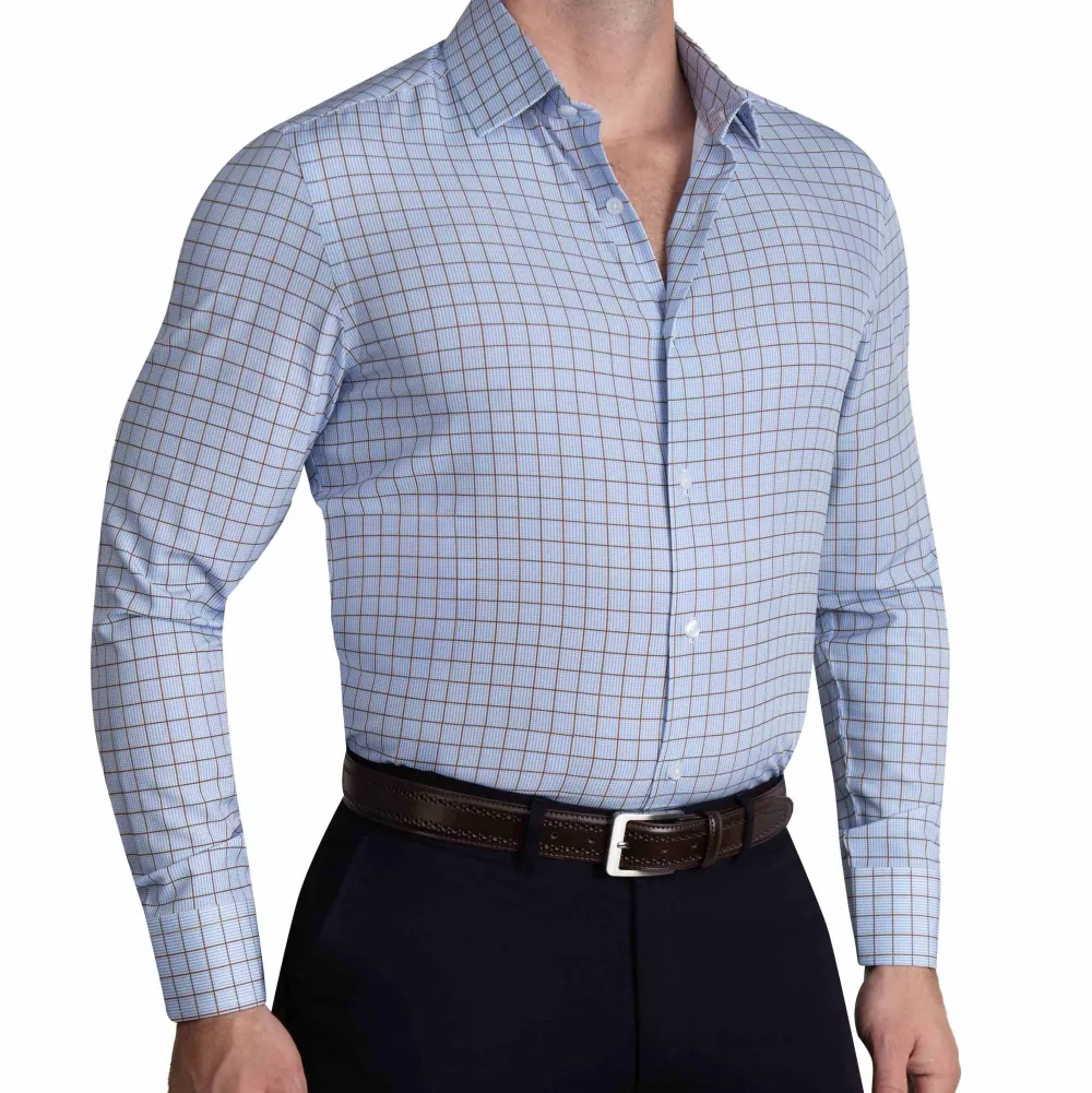 State and Liberty "The Marcus" Brown, White, & Light Blue Windowpane| Dress Shirts