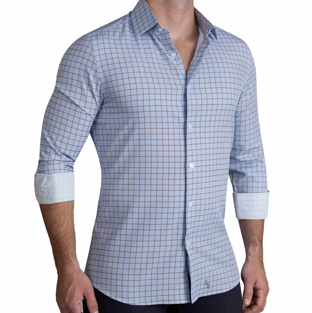 State and Liberty "The Marcus" Brown, White, & Light Blue Windowpane| Dress Shirts