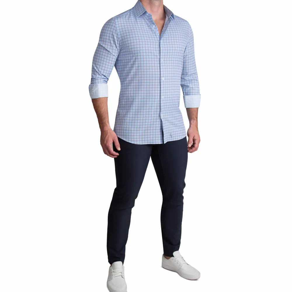 State and Liberty "The Marcus" Brown, White, & Light Blue Windowpane| Dress Shirts