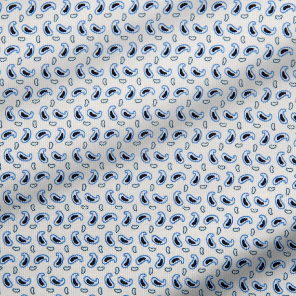 State and Liberty "The Nantucket" White & Light Blue Paisley Polo| Short Sleeve Button Downs|Polos