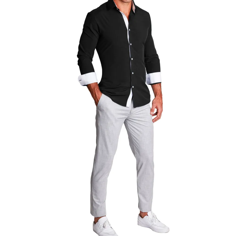 State and Liberty "The Oscar" Solid Black with White Accents| Dress Shirts