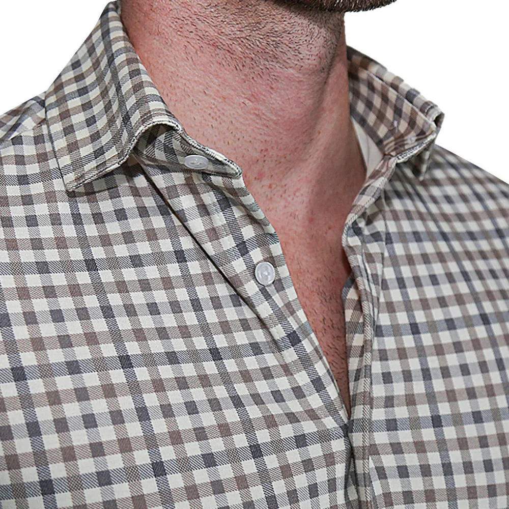 State and Liberty "The Palmer" Brown, Grey, and White Gingham Casual Button Down| Casual Long Sleeves|Long Sleeve Button Downs