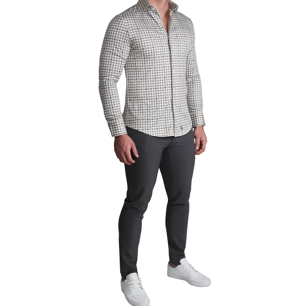 State and Liberty "The Palmer" Brown, Grey, and White Gingham Casual Button Down| Casual Long Sleeves|Long Sleeve Button Downs