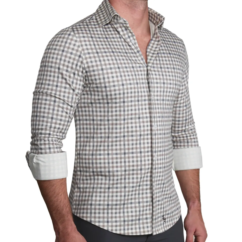 State and Liberty "The Palmer" Brown, Grey, and White Gingham Casual Button Down| Casual Long Sleeves|Long Sleeve Button Downs