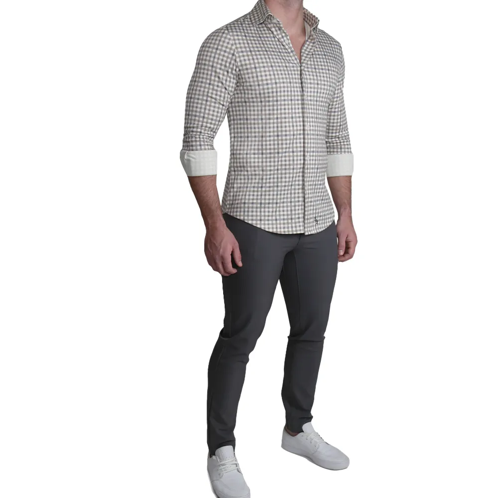 State and Liberty "The Palmer" Brown, Grey, and White Gingham Casual Button Down| Casual Long Sleeves|Long Sleeve Button Downs