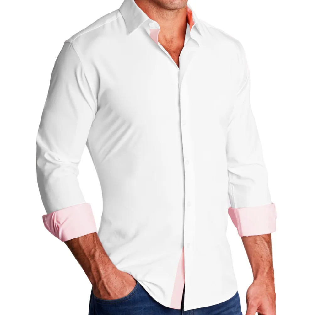 State and Liberty "The Porter" Solid White with Pink Accents| Dress Shirts