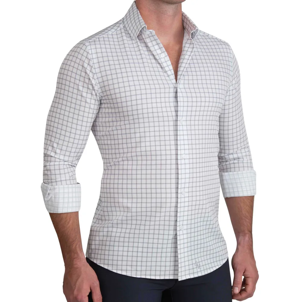 State and Liberty "The Scottie" Grey & White Windowpane| Dress Shirts