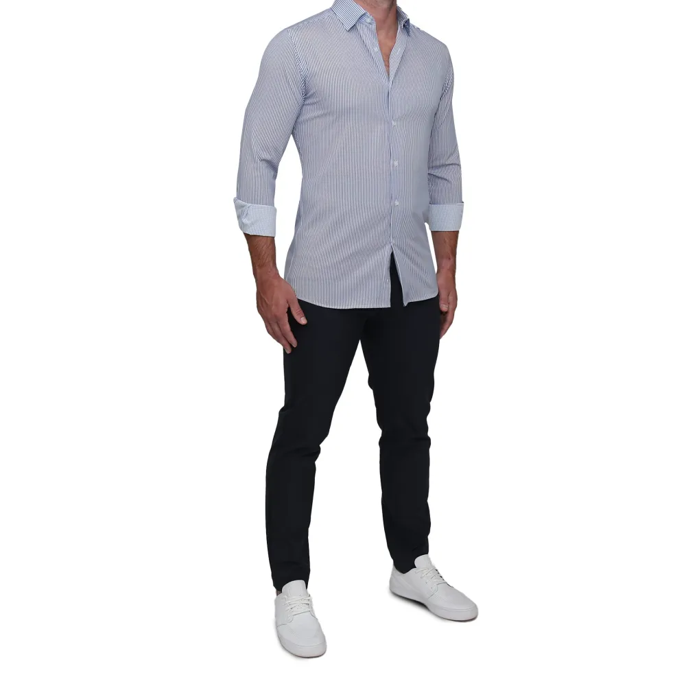 State and Liberty "The Tucker" Mid-Blue Bengal Stripe| Dress Shirts