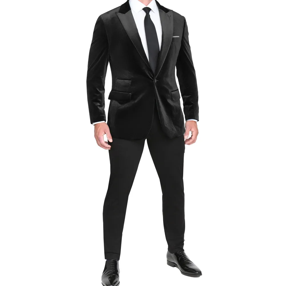 State and Liberty Tuxedo Jacket - Black Velvet with Peak Lapel| Tuxedos|Blazers